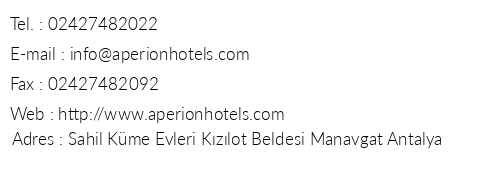 Aperion Beach Hotel telefon numaralar, faks, e-mail, posta adresi ve iletiim bilgileri